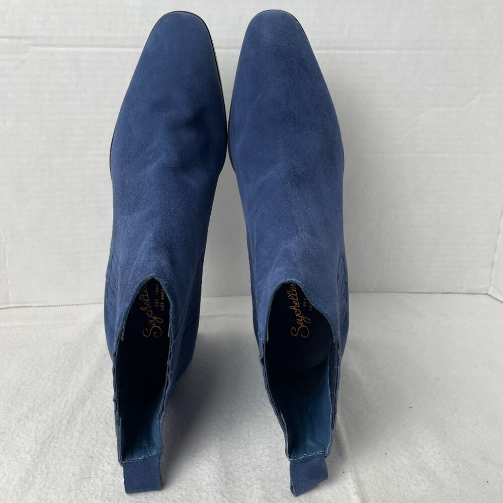 Seychelles Blue Suede Ankle Bootie with Offset Block Heel - Picture 5 of 8